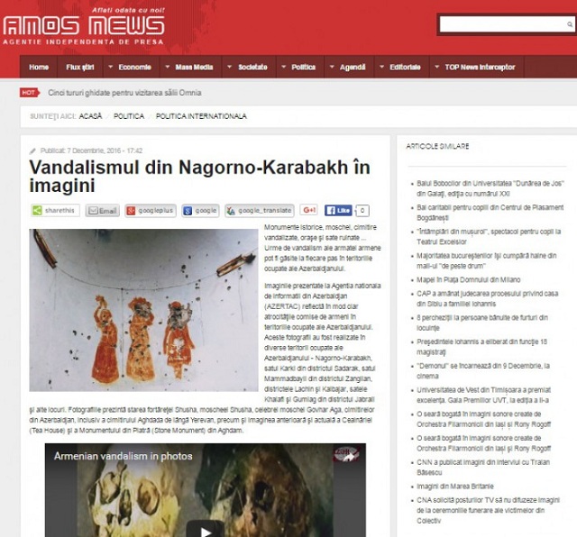 Rumänische Nachrichtenagentur: Armenischer Vandalismus in Bildern