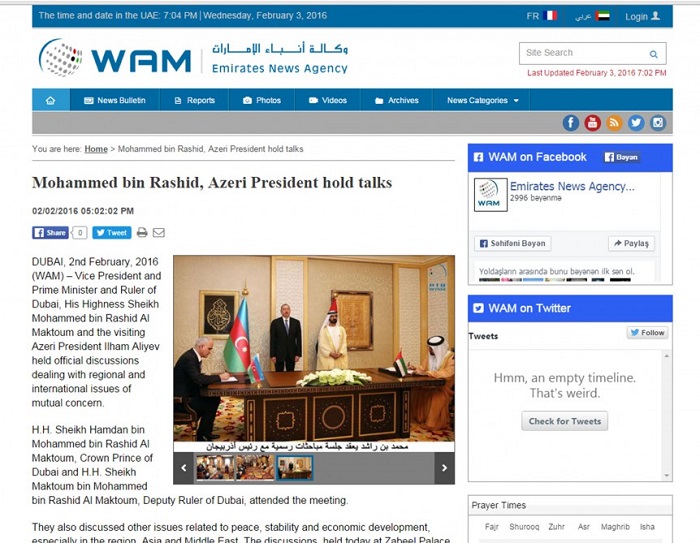 Besuch von Präsident in VAE ist im Mittelpunkt von Massenmedien von Nahost