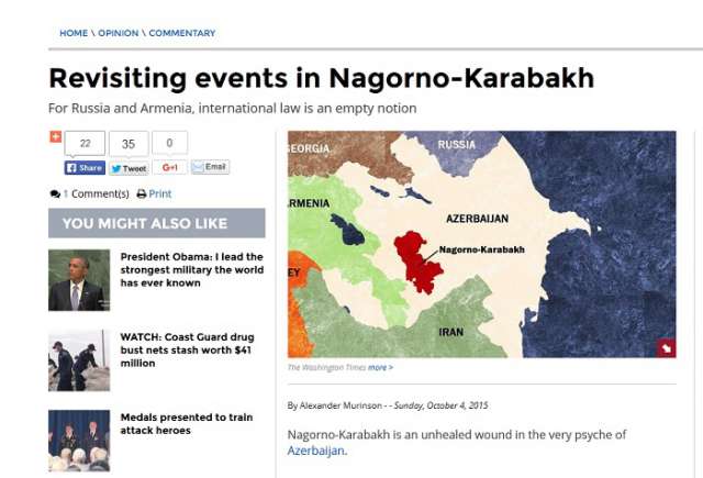 `The Washington Times` recognizes Armenia as aggressor